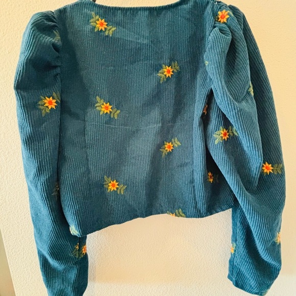 Embroidered Teal Corduroy Women's Top - Picture 6 of 6